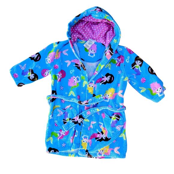Saint Eve Girls Beach Swim Cover Up Hooded Robe size 5/6 Mermaid Blue Pink - Picture 1 of 3